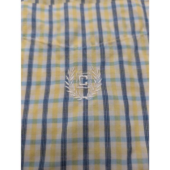 Chaps Easy Care Mens Short Sleeve Button Down Shirt - Large Plaid Yellow Blue - Picture 4 of 7